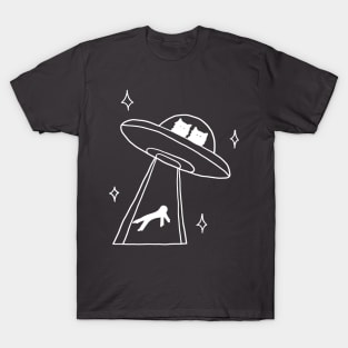 cat alien abduction line art T-Shirt